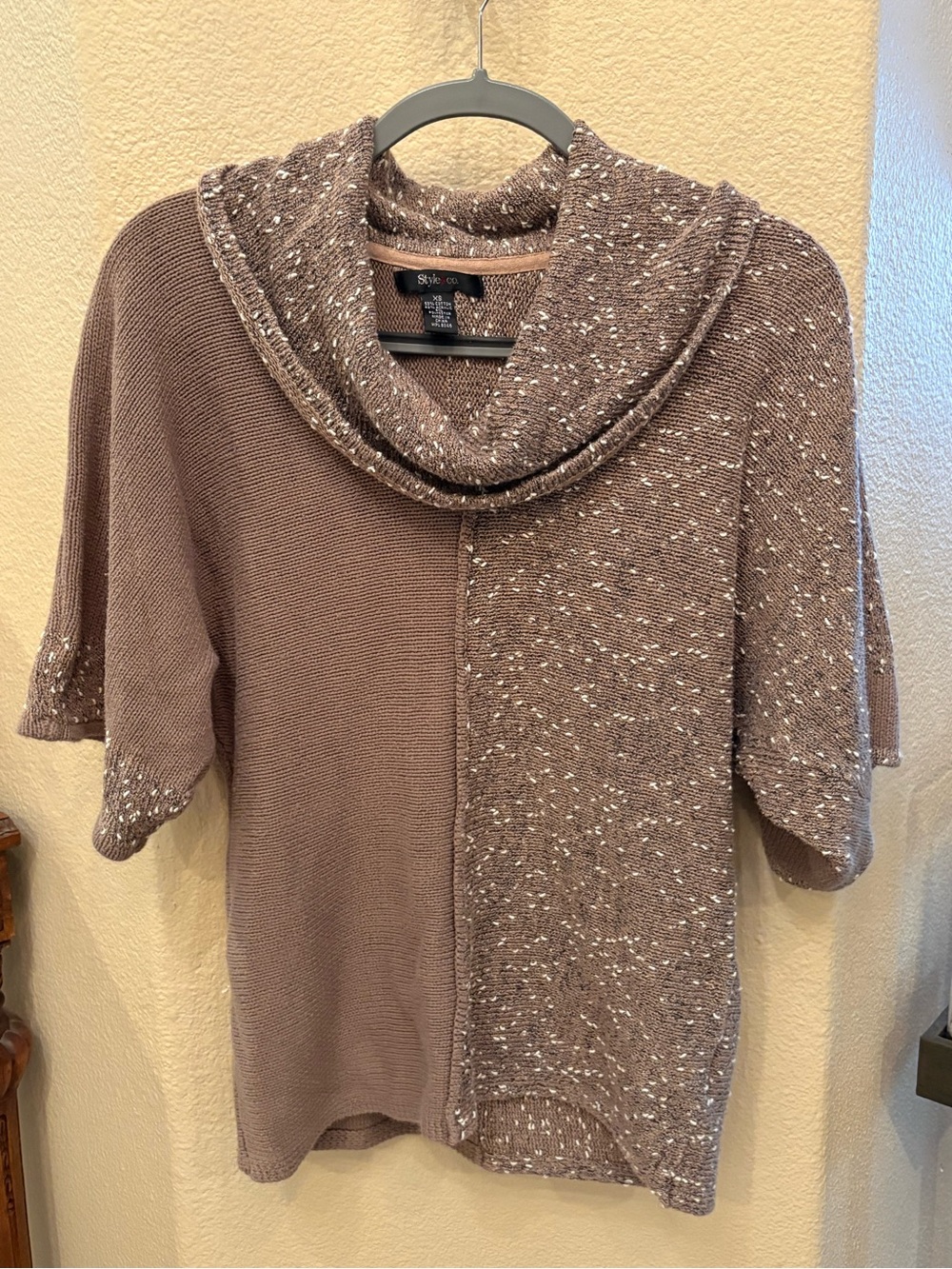 Style & Co. Women Cozy Taupe Cowl Neck Short Sleeve Sweater Size XS